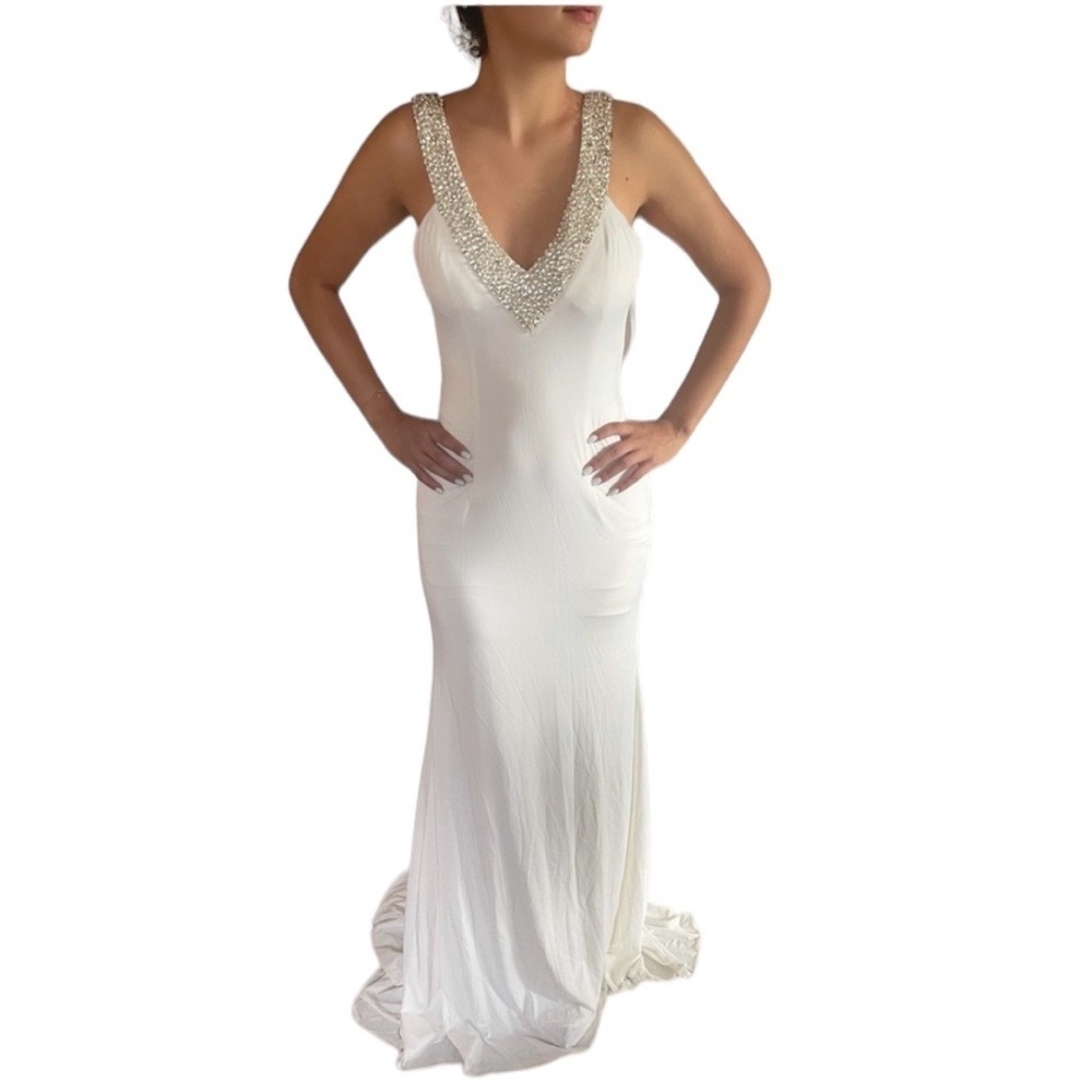 Jovani White Gown with Sequins - Picture 3 of 5